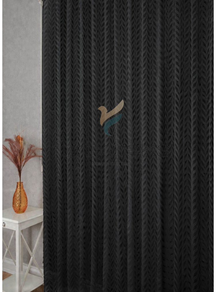 Antrasit Gri Şık Yaprak Desenli Tül Perde Modern Dokuma Salon Tülü Elegance Serisi Antrasit Gri Şık Yaprak Desenli Tül Perde Modern Dokuma Salon Tülü Elegance Serisi